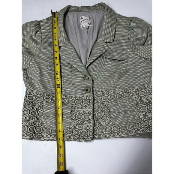 Nanette Lepore Bohemian Cotton Blend Lined Short Blazer Bize 12 Embroidered Trim - Picture 8 of 13
